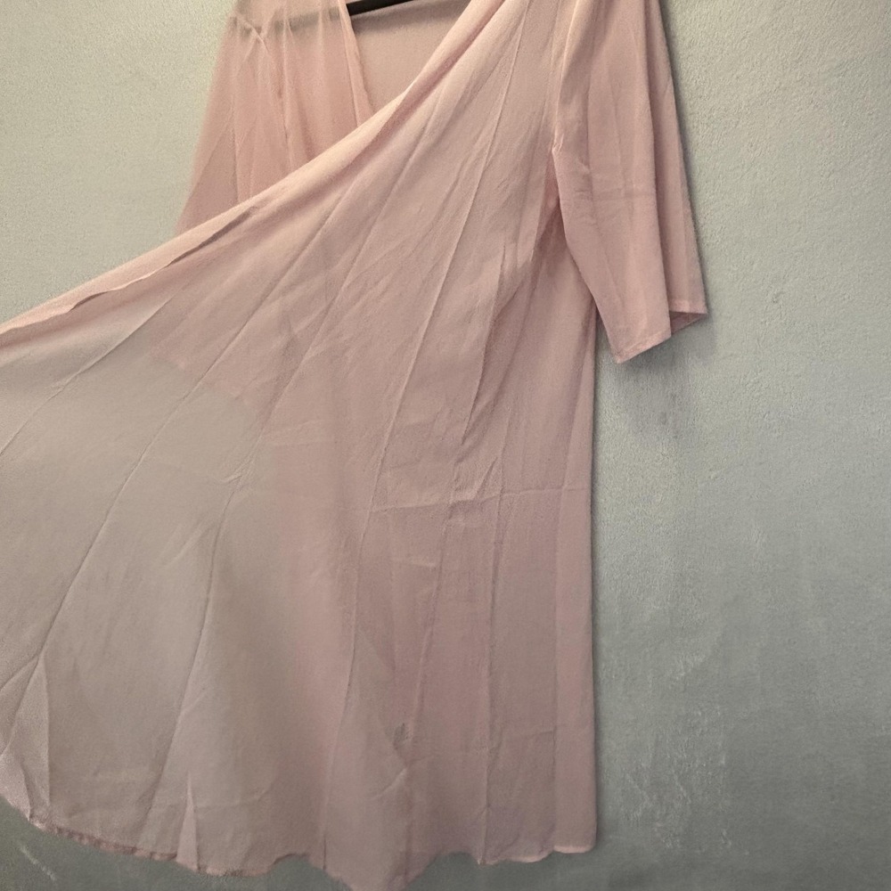 Pink Floral Tank Dress 2pc Set Womens 3XL Chiffon Lightweight Kaftan Sheer Top - Picture 11 of 16